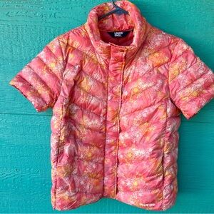 PACKABLE DOWN PEACH FLORAL PRINT HIGH COLLAR SS JACKET VEST SIZE MEDIUM